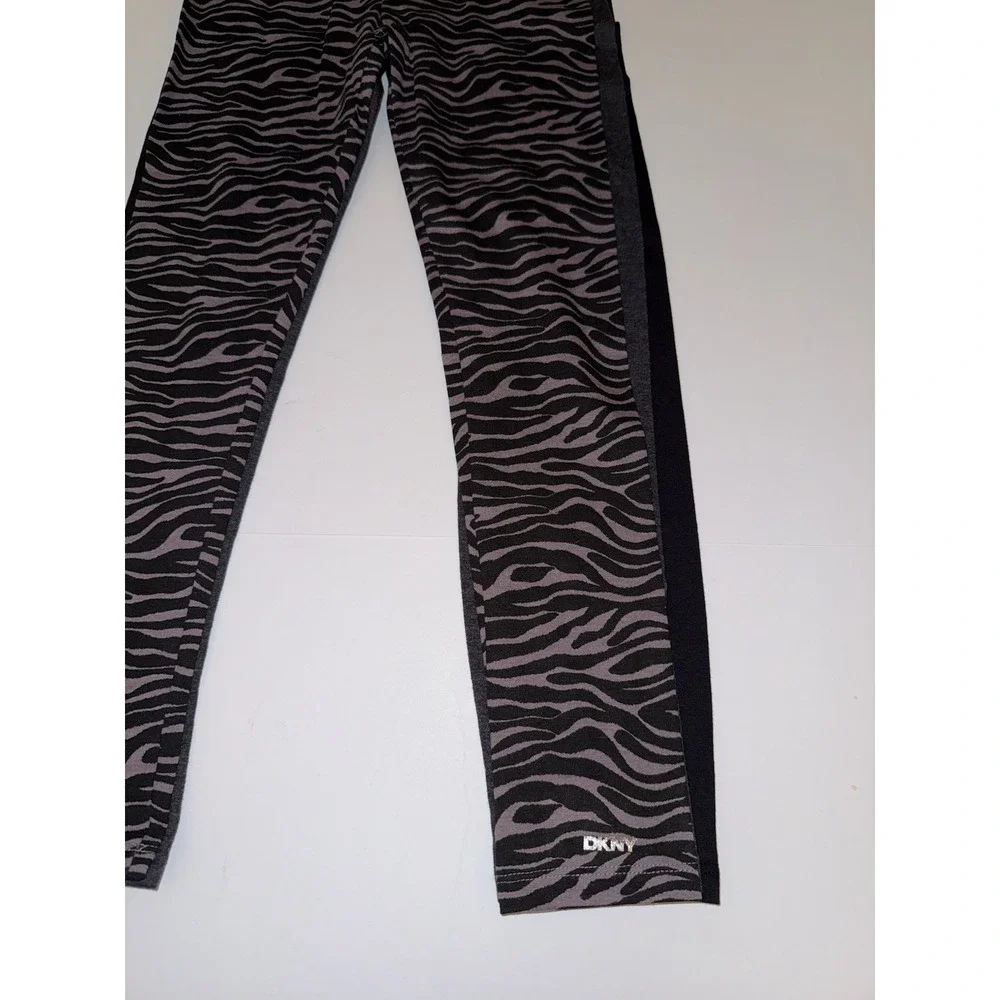 DKNY Girls 3-Pack Leggings 10-12 Black Gray Purple Zebra Stretch Pants Comfy NWT